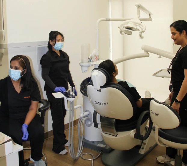 Dental students learning clinical procedures